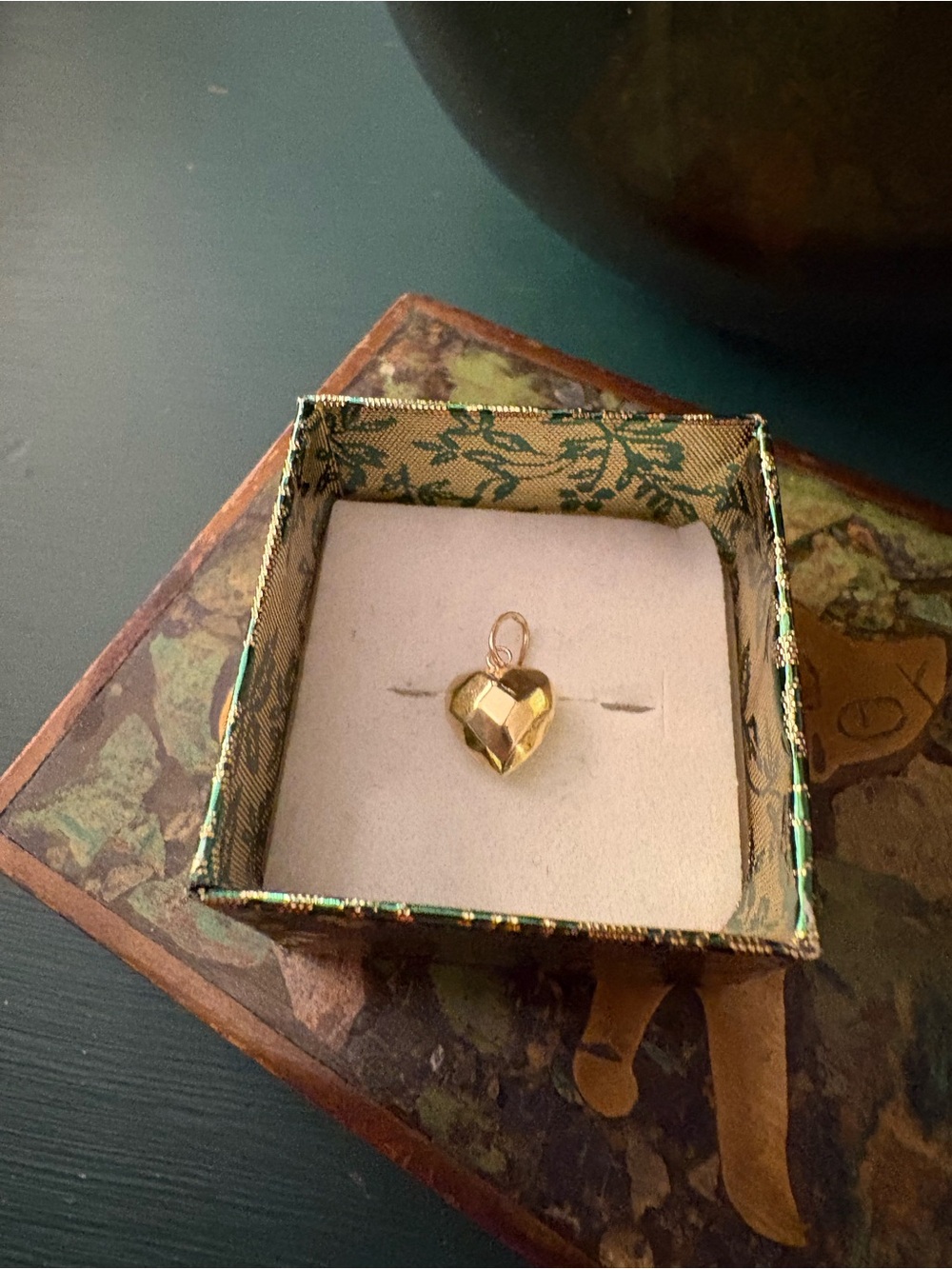 10K Gold Faceted Heart Pendant Charm for Women
